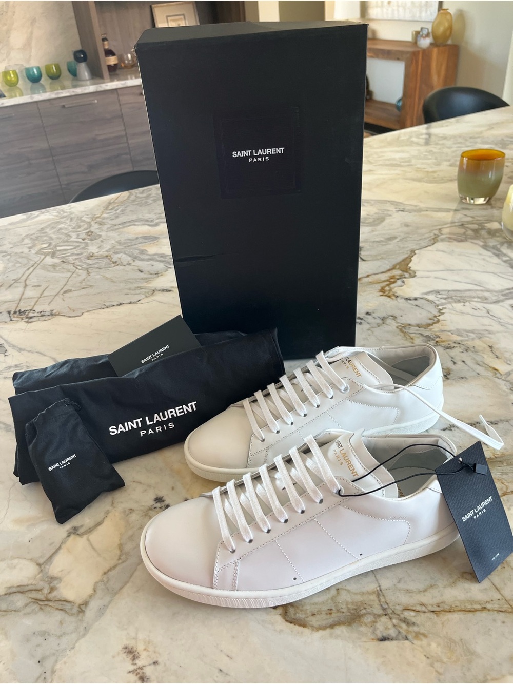 Saint Laurent Men’s White Leather Minimalist Low-Top Sneakers